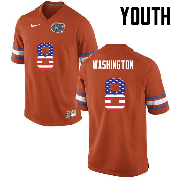Florida Gators Youth #8 Nick Washington College Football USA Flag Fashion Orange